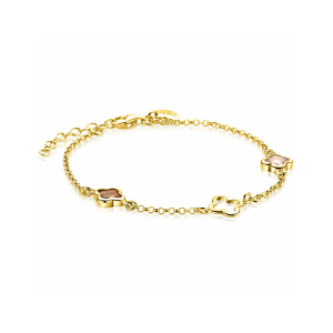 ZINZI gold plated zilveren armband met drie klavervormige zettingen met bruine kleurstenen ZIA2772 - 11116158