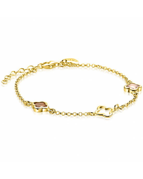 ZINZI gold plated zilveren armband met drie klavervormige zettingen met bruine kleurstenen ZIA2772 - 11116158