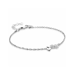 ZINZI zilveren schakelarmband met klavertje vier en hartje hanger ZIA2783 - 11116163