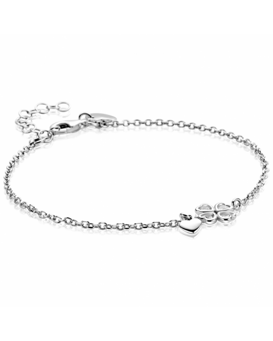 ZINZI zilveren schakelarmband met klavertje vier en hartje hanger ZIA2783 - 11116163
