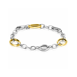 ZINZI bicolor zilveren schakelarmband met drie ovale goldplated schakels, 17 + 3 cm, ZIA2785 - 11116307