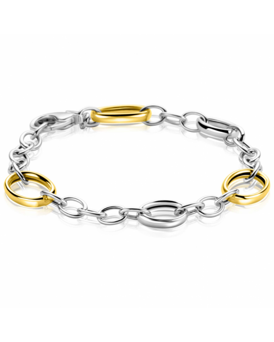 ZINZI bicolor zilveren schakelarmband met drie ovale goldplated schakels, 17 + 3 cm, ZIA2785 - 11116307
