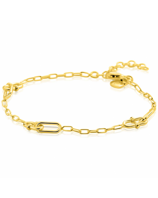 ZINZI gold plated zilveren schakelarmband met paperclip schakels en dubbele geknoopte schakels, 17 + 3 cm, ZIA2798 - 11116308