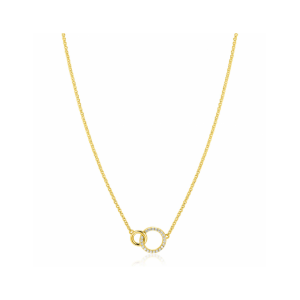 ZINZI goldplated zilveren kettinkje met twee verbonden ronde schakels witte zirconia's ZIC1782Y, 40-45 cm 2 2,5 x 11 mm - 11116254