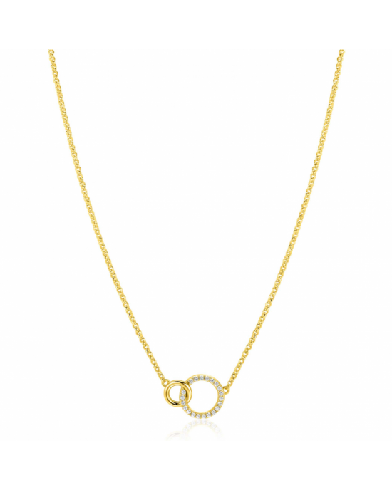 ZINZI goldplated zilveren kettinkje met twee verbonden ronde schakels witte zirconia's ZIC1782Y, 40-45 cm 2 2,5 x 11 mm - 11116254