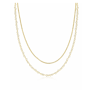 ZINZI goldplated zilveren dubbele schakelketting 40ƒ?"45cm met fijne hartvormige schakels ZIC2775G - 11116171