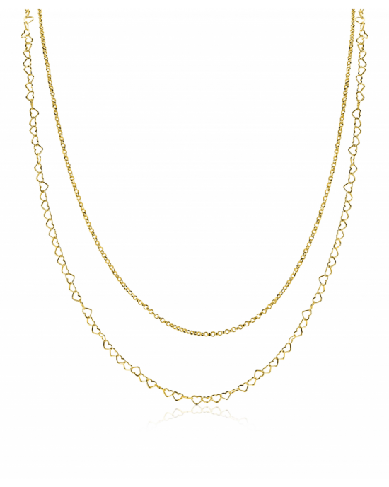 ZINZI goldplated zilveren dubbele schakelketting 40ƒ?"45cm met fijne hartvormige schakels ZIC2775G - 11116171