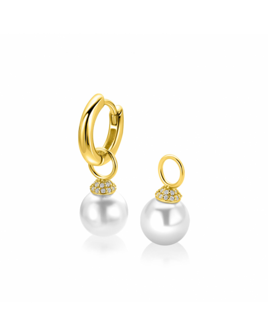8mm ZINZI goldplated zilveren oorbedels met ronde witte parel en pavé gezette top met witte zirkoniaƒ?Ts ZICH2823Y (zonder oorringen) - 11116310