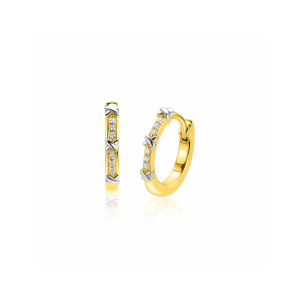 15mm ZINZI goldplated zilveren oorringen met kleine kruisjes tussen de witte zirkonia's, luxe klapsluiting ZIO2814 - 11116309