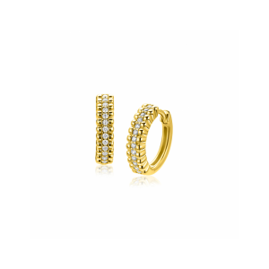 16,5mm ZINZI goldplated zilveren oorringen met speelse structuur en een rij witte zirkonia's in het midden, luxe klapsluiting ZIO2834Y - 11116169