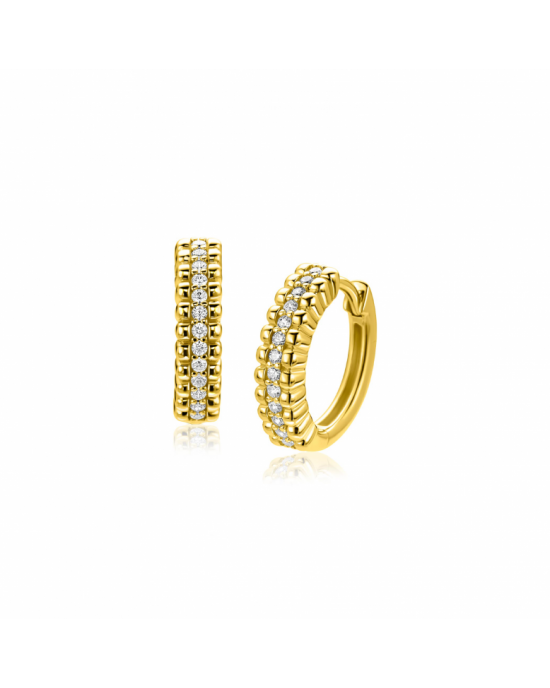 16,5mm ZINZI goldplated zilveren oorringen met speelse structuur en een rij witte zirkonia's in het midden, luxe klapsluiting ZIO2834Y - 11116169