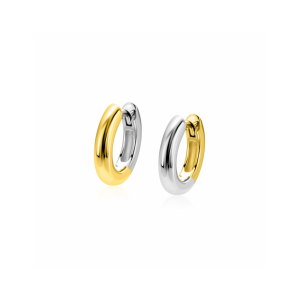 15mm ZINZI bicolor zilveren gladde oorringen met 3mm buisdikte, aan twee zijden te dragen en luxe klapsluiting ZIO2836 - 11116170