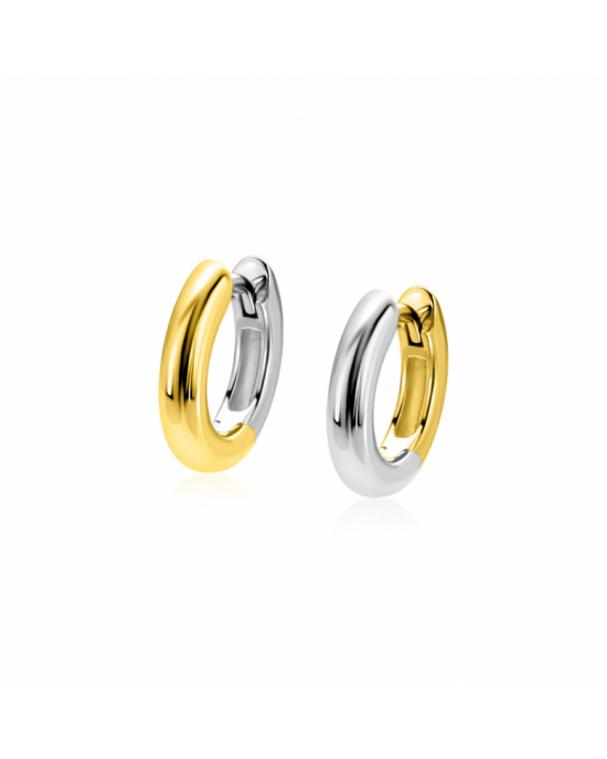 15mm ZINZI bicolor zilveren gladde oorringen met 3mm buisdikte, aan twee zijden te dragen en luxe klapsluiting ZIO2836 - 11116170