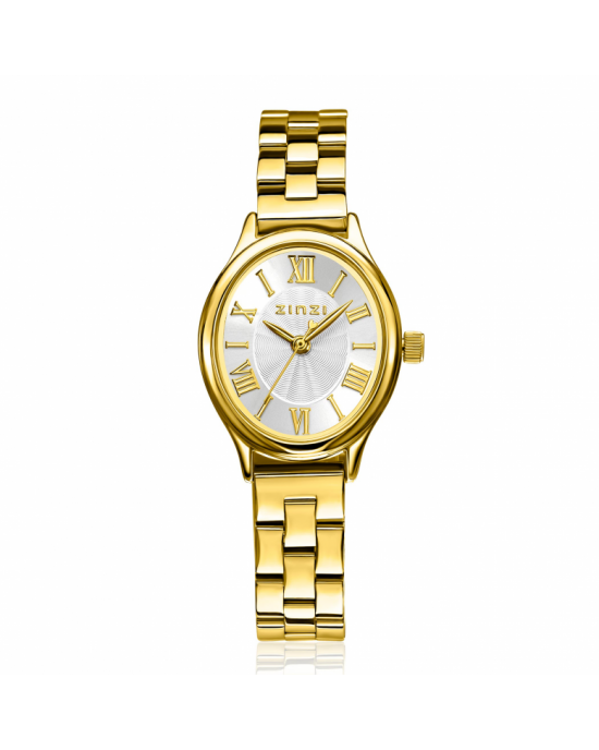 ZINZI Belle Ovale 26mm geelgoudkleurig horloge zilverkleurige wijzerplaat en stalen schakelband ook geel verguld, Japans uurwerk ZIW2933 - 11116274