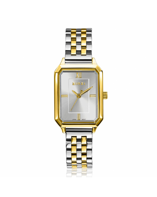 ZINZI Allure horloge 30mm achthoekige goudkleurige kast, zilvergekleurde wijzerplaat en bicolor stalen band, Japans uurwerk ZIW2533 - 11116148