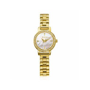 ZINZI Etoile horloge 20mm parelmoer wijzerplaat goudkleurige stalen kast rondom bezet met witte zirkonia's en goudkleurige schakelband ZIW3234 - 11116180