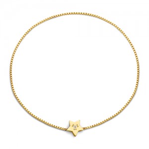 14 krt geelgouden armband " Forever Locked Star Diamond by Cest Moi "  gladde stervormig tussenstuk en sluiting en verfraaid met 3 diamantjes, lengte 16 cm - 214412