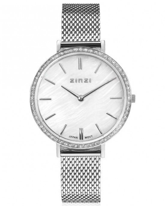 Zinzi " Grace " horloge, stalen band en kast, lichte wizerplaat, lunette met zircinias bezet, ZIW1334 - 213022
