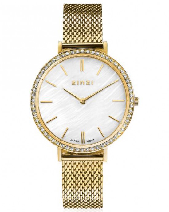 Zinzi " Grace " horloge, band en kast geel verguld,licht wizerplaat, lunette met zircinias bezet, ZIW1334 - 213021